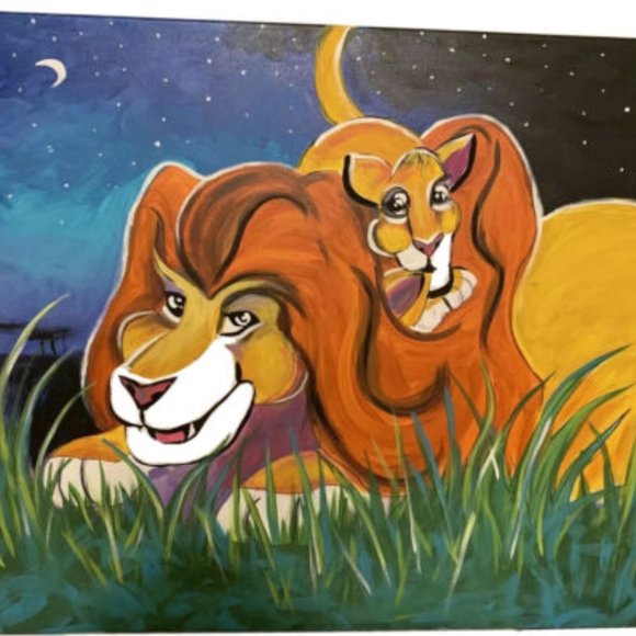 Disney Lion King Simba Mufasa 24x30 Painting Canvas Picture Wall Print Nursery - Picture 1 of 5